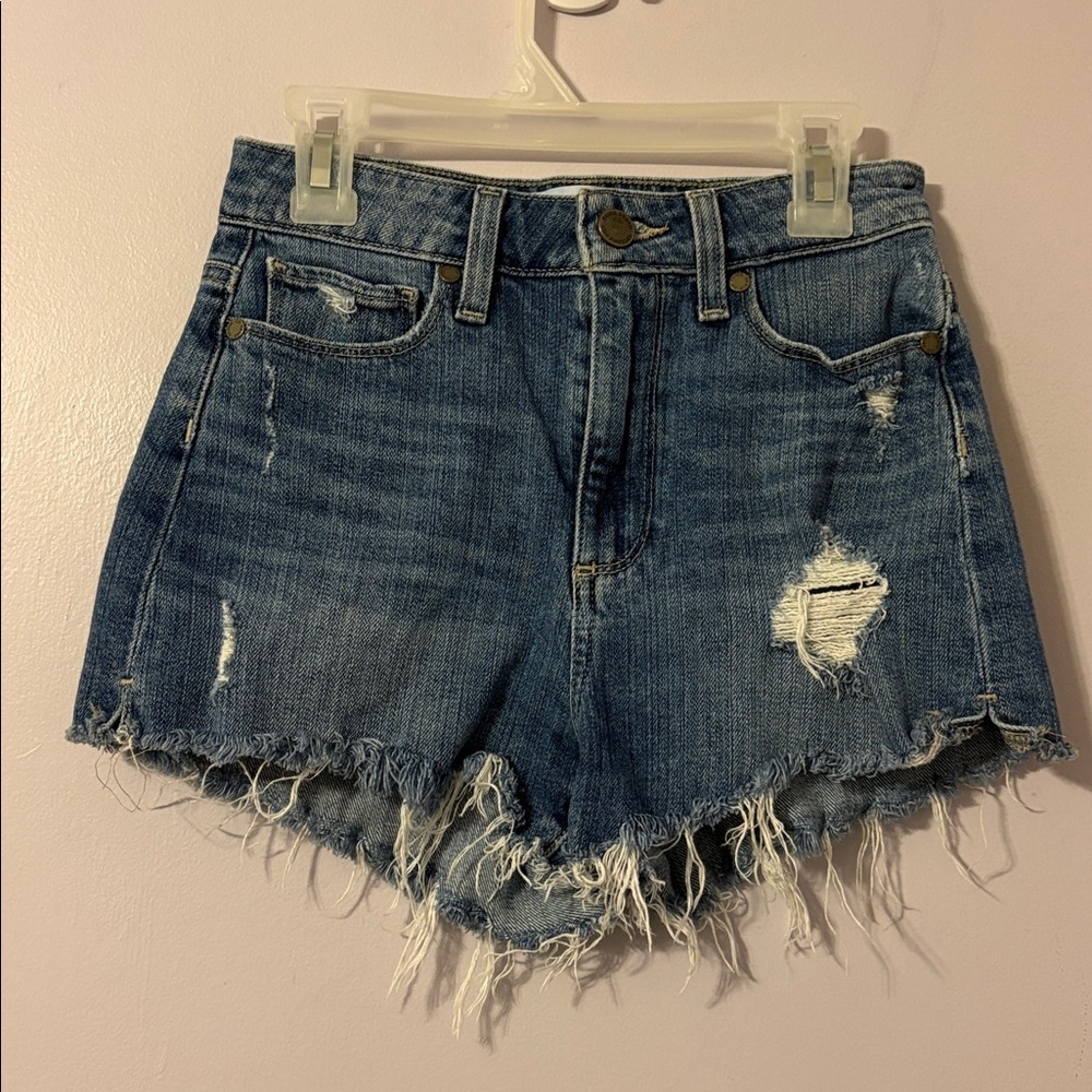 PAIGE Margot Short Distressed Denim Blue Jean Shorts size 24